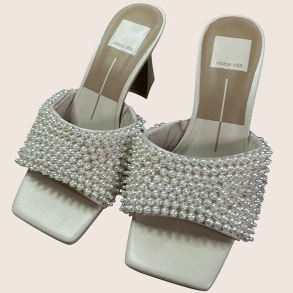 🤍 ANTHRO DOLCE VITA NANDY PEARL EMBELLISHED SLIDE MULE SANDALS HEELS SZ 6 - Picture 5 of 9